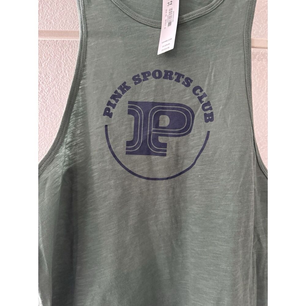 PINK COTTON CROPPED RACERBACK TANK TOP size XS in green - Picture 5 of 8